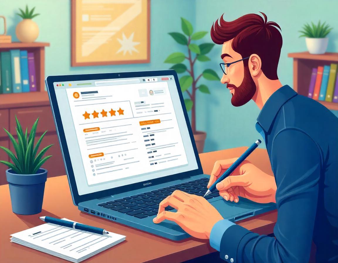 Acheteur B2B comparant des offres sur une marketplace en ligne, analysant prix, avis clients et conditions de vente avant de faire un achat en gros.